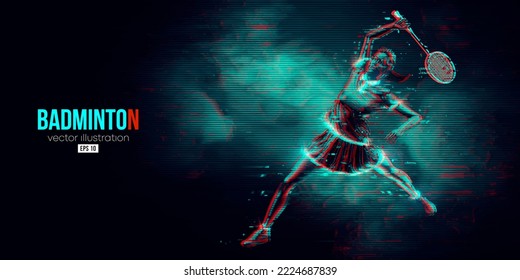 Abstract silhouette of a badminton player on black background. The badminton player woman hits the shuttlecock. Vector illustration