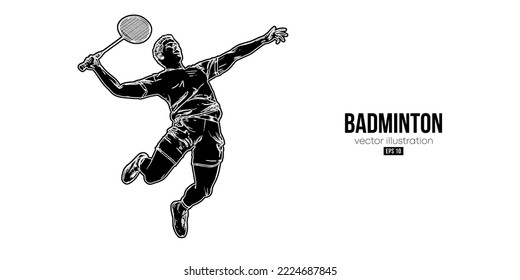 Abstract silhouette of a badminton player on white background. The badminton player man hits the shuttlecock. Vector illustration
