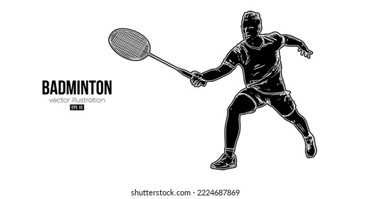 Abstract silhouette of a badminton player on white background. The badminton player man hits the shuttlecock. Vector illustration