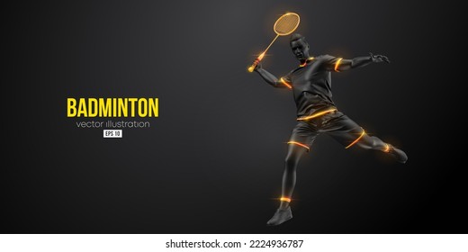 Silueta abstracta de un jugador de bádminton con fondo negro. El jugador de bádminton golpea el autobús. Ilustración del vector