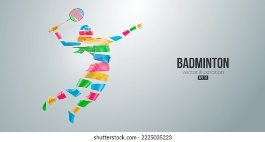 Abstract silhouette of a badminton player on white background. The badminton player woman hits the shuttlecock. Vector illustration