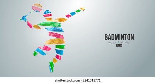 Abstract silhouette of a badminton player on white background. The badminton player man hits the shuttlecock. Vector illustration