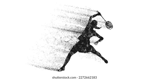 Abstract silhouette of a badminton player on white background. The badminton player woman hits the shuttlecock. Vector illustration