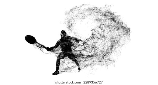 Abstract silhouette of a badminton player on white background. The badminton player man hits the shuttlecock. Vector illustration