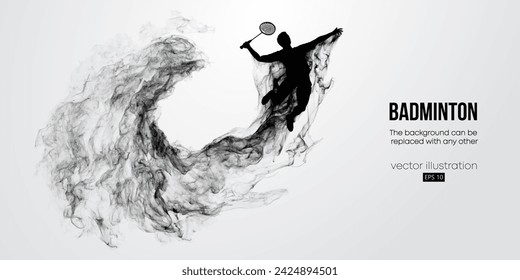 Abstract silhouette of a badminton player on white background. The badminton player man hits the shuttlecock. Vector illustration