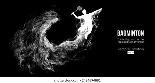 Abstract silhouette of a badminton player on black background. The badminton player man hits the shuttlecock. Vector illustration