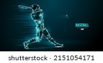 Abstract silhouette of a baseball player on blue background. Baseball player batter hits the ball. Vector illustration