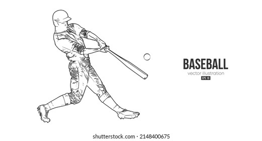 Abstract silhouette of a baseball player on white background. Baseball player batter hits the ball. Vector illustration