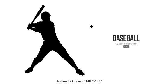 Abstract silhouette of a baseball player on white background. Baseball player batter hits the ball. Vector illustration