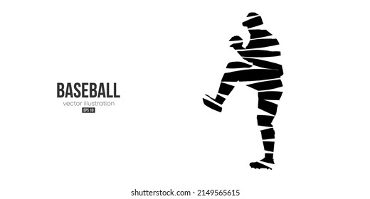 Abstract silhouette of a baseball player on white background. Baseball player batter hits the ball. Vector illustration