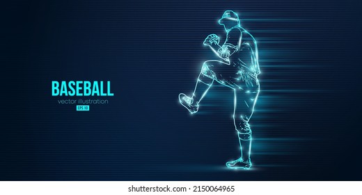 Abstract silhouette of a baseball player on blue background. Baseball player batter hits the ball. Vector illustration