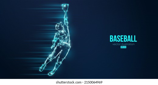 Abstract silhouette of a baseball player on blue background. Baseball player batter hits the ball. Vector illustration