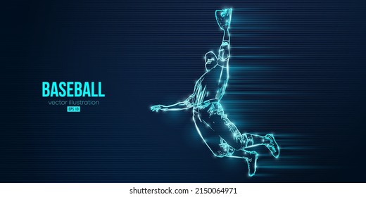 Abstract silhouette of a baseball player on blue background. Baseball player batter hits the ball. Vector illustration