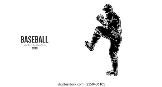 Abstract silhouette of a baseball player on white background. Baseball player batter hits the ball. Vector illustration