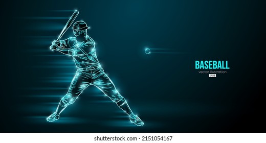 Abstract silhouette of a baseball player on blue background. Baseball player batter hits the ball. Vector illustration