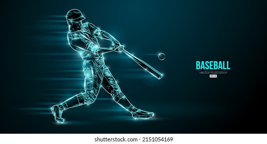 Abstract silhouette of a baseball player on blue background. Baseball player batter hits the ball. Vector illustration