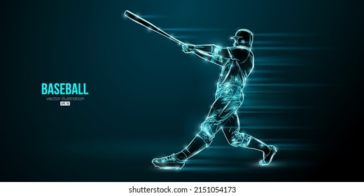 Abstract silhouette of a baseball player on blue background. Baseball player batter hits the ball. Vector illustration