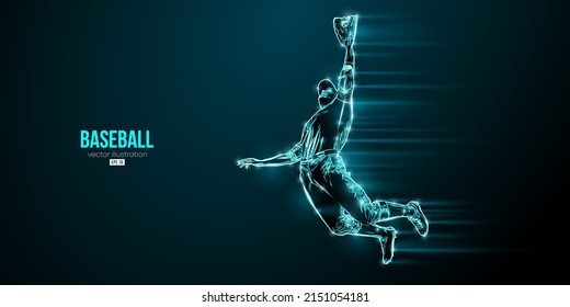 Abstract silhouette of a baseball player on blue background. Baseball player batter hits the ball. Vector illustration