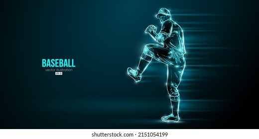 Abstract silhouette of a baseball player on blue background. Baseball player batter hits the ball. Vector illustration