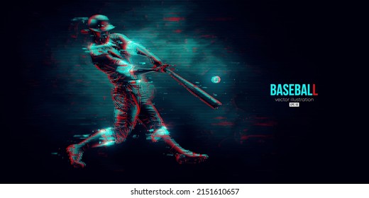 Abstract silhouette of a baseball player on blue background. Baseball player batter hits the ball. Vector illustration