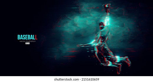 Abstract silhouette of a baseball player on blue background. Baseball player batter hits the ball. Vector illustration