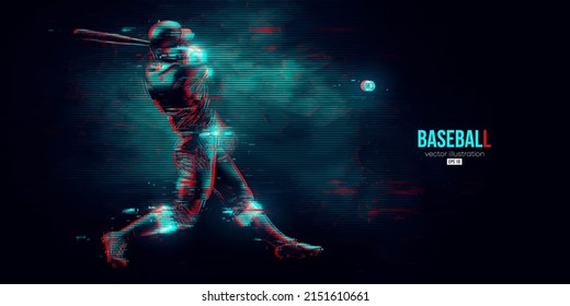 Abstract silhouette of a baseball player on blue background. Baseball player batter hits the ball. Vector illustration