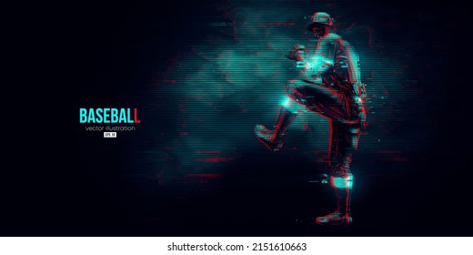 Abstract silhouette of a baseball player on blue background. Baseball player batter hits the ball. Vector illustration