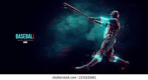 Abstract silhouette of a baseball player on blue background. Baseball player batter hits the ball. Vector illustration