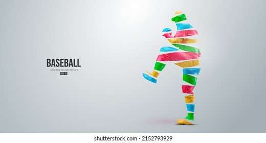 Abstract silhouette of a baseball player on white background. Baseball player batter hits the ball. Vector illustration