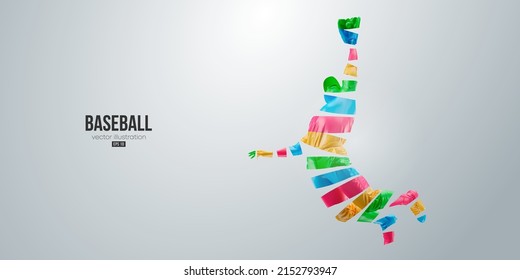 Abstract silhouette of a baseball player on white background. Baseball player batter hits the ball. Vector illustration