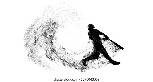 Abstract silhouette of a baseball player on white background. Baseball player batter hits the ball. Vector illustration