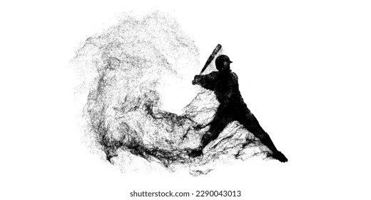 Abstract silhouette of a baseball player on white background. Baseball player batter hits the ball. Vector illustration