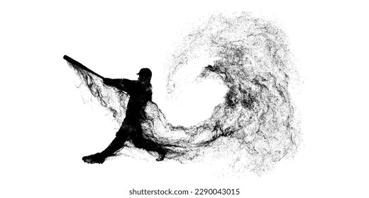 Silueta abstracta de un jugador de béisbol con fondo blanco. El jugador de béisbol batter golpea la pelota. Ilustración del vector