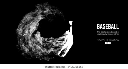 Abstract silhouette of a baseball player on black background. Baseball player batter hits the ball. Vector illustration