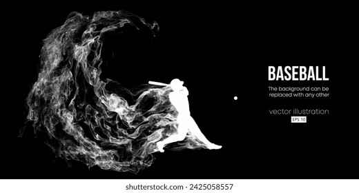 Abstract silhouette of a baseball player on black background. Baseball player batter hits the ball. Vector illustration