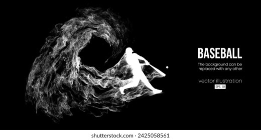 Abstract silhouette of a baseball player on black background. Baseball player batter hits the ball. Vector illustration