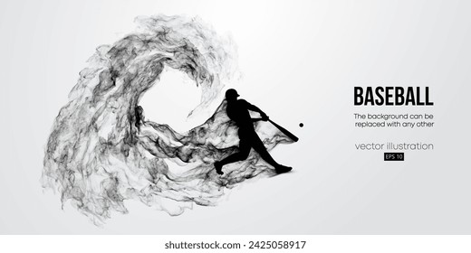 Abstract silhouette of a baseball player on white background. Baseball player batter hits the ball. Vector illustration