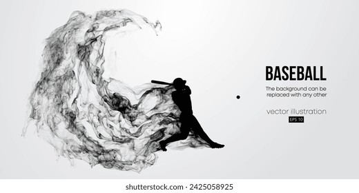 Abstract silhouette of a baseball player on white background. Baseball player batter hits the ball. Vector illustration