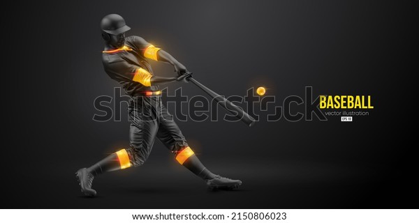 Abstract silhouette of a baseball player\
on black background. Realistic baseball player batter hits the\
ball. Vector\
illustration\
