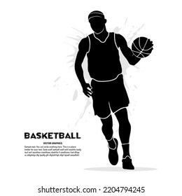 Abstract silhouette of basketball player holding ball isolated on white background
