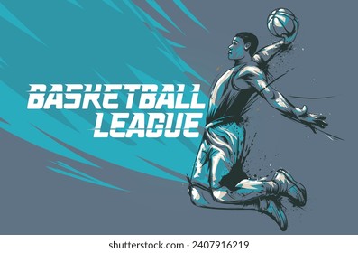 Abstract Silhouette of basketball player jumping with ball. illustration of a basketball player holding a ball. Silhouette of a basketball player man in action vector