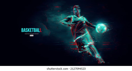 Abstract silhouette of a basketball player man in action isolated blue background. Vector illustration