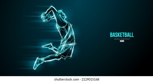 Abstract silhouette of a basketball player man in action isolated blue background. Vector illustration