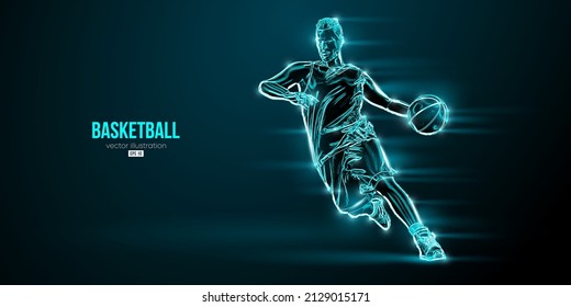 Abstract silhouette of a basketball player man in action isolated blue background. Vector illustration