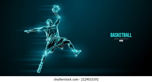 Abstract silhouette of a basketball player man in action isolated blue background. Vector illustration