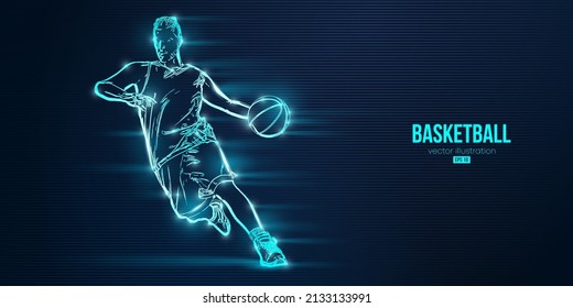 Abstract silhouette of a basketball player man in action isolated blue background. Vector illustration