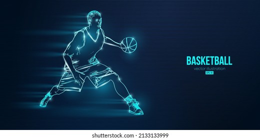 Silueta abstracta de un jugador de baloncesto en acción aisló fondo azul. Ilustración del vector