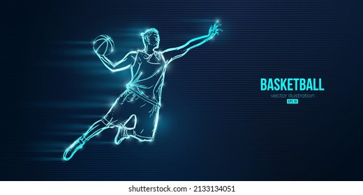 Silueta abstracta de un jugador de baloncesto en acción aisló fondo azul. Ilustración del vector