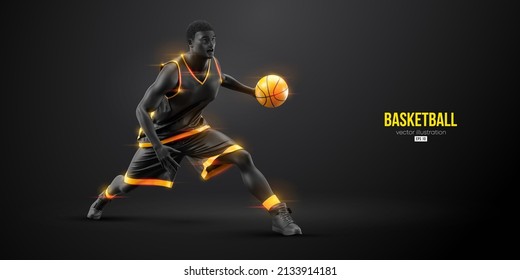 Abstract silhouette of a basketball player man in action isolated black background. Vector illustration
