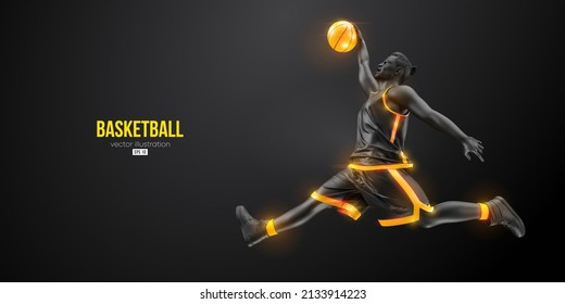 Abstract silhouette of a basketball player man in action isolated black background. Vector illustration
